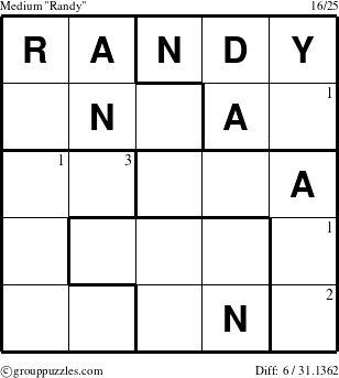 The grouppuzzles.com Medium Randy puzzle for  with the first 3 steps marked