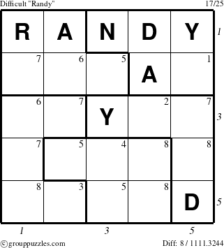 The grouppuzzles.com Difficult Randy puzzle for , suitable for printing, with all 8 steps marked