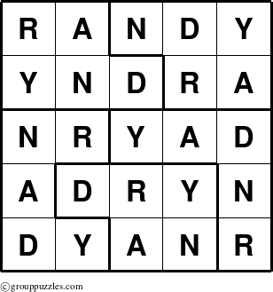 The grouppuzzles.com Answer grid for the Randy puzzle for 