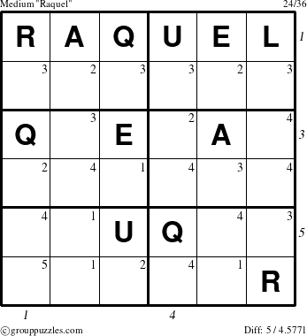 The grouppuzzles.com Medium Raquel puzzle for  with all 5 steps marked