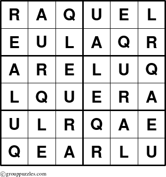 The grouppuzzles.com Answer grid for the Raquel puzzle for 