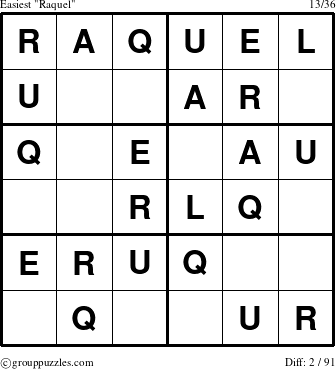 The grouppuzzles.com Easiest Raquel puzzle for 