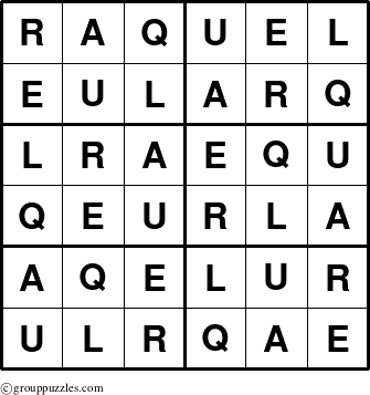 The grouppuzzles.com Answer grid for the Raquel puzzle for 