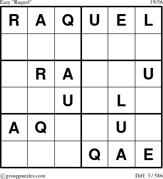 The grouppuzzles.com Easy Raquel puzzle for 