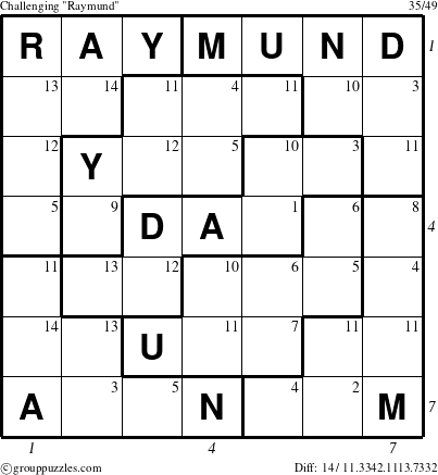 The grouppuzzles.com Challenging Raymund puzzle for  with all 14 steps marked