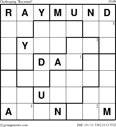 The grouppuzzles.com Challenging Raymund puzzle for  with the first 3 steps marked