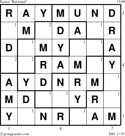 The grouppuzzles.com Easiest Raymund puzzle for , suitable for printing, with all 2 steps marked