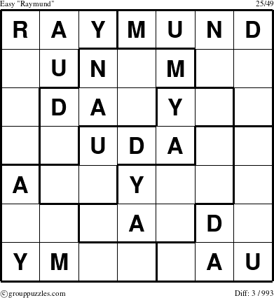 The grouppuzzles.com Easy Raymund puzzle for 