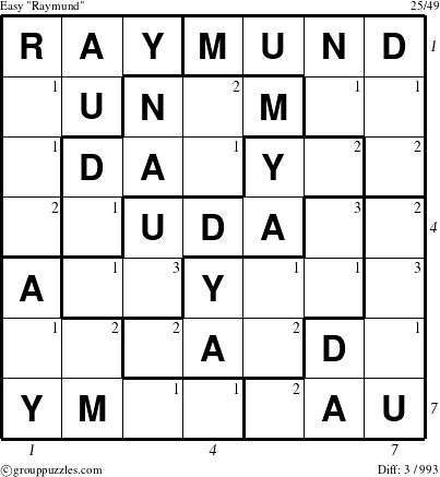 The grouppuzzles.com Easy Raymund puzzle for  with all 3 steps marked