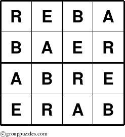 The grouppuzzles.com Answer grid for the Reba puzzle for 