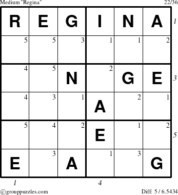 The grouppuzzles.com Medium Regina puzzle for  with all 5 steps marked