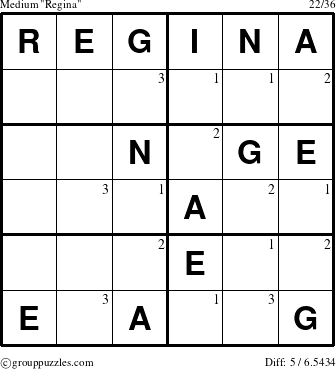 The grouppuzzles.com Medium Regina puzzle for  with the first 3 steps marked