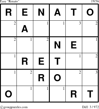 The grouppuzzles.com Easy Renato puzzle for  with the first 3 steps marked