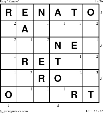 The grouppuzzles.com Easy Renato puzzle for  with all 3 steps marked