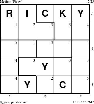 The grouppuzzles.com Medium Ricky puzzle for , suitable for printing, with all 5 steps marked