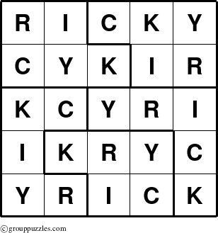 The grouppuzzles.com Answer grid for the Ricky puzzle for 