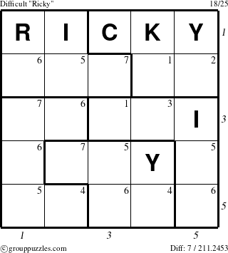 The grouppuzzles.com Difficult Ricky puzzle for  with all 7 steps marked