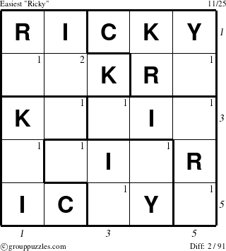 The grouppuzzles.com Easiest Ricky puzzle for , suitable for printing, with all 2 steps marked