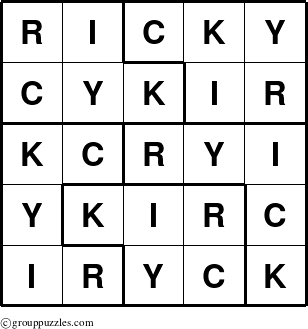 The grouppuzzles.com Answer grid for the Ricky puzzle for 