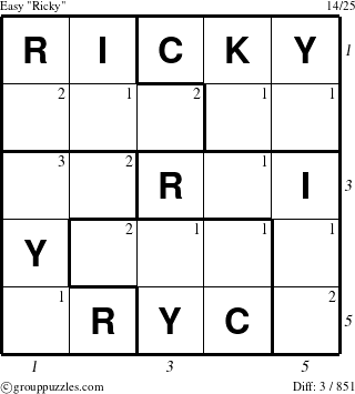 The grouppuzzles.com Easy Ricky puzzle for  with all 3 steps marked