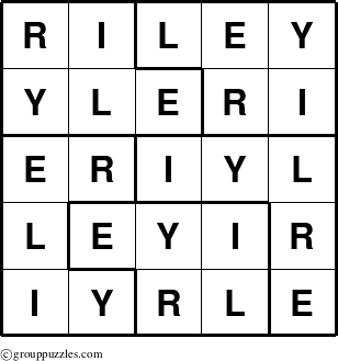 The grouppuzzles.com Answer grid for the Riley puzzle for 