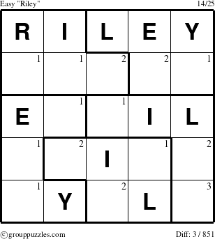 The grouppuzzles.com Easy Riley puzzle for  with the first 3 steps marked