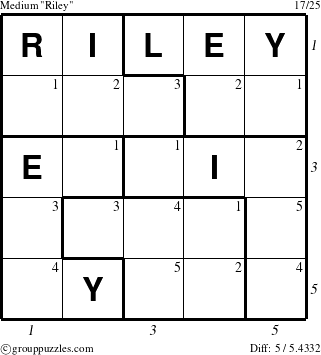 The grouppuzzles.com Medium Riley puzzle for , suitable for printing, with all 5 steps marked