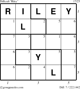 The grouppuzzles.com Difficult Riley puzzle for  with all 7 steps marked