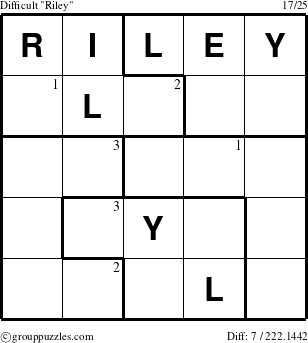 The grouppuzzles.com Difficult Riley puzzle for  with the first 3 steps marked