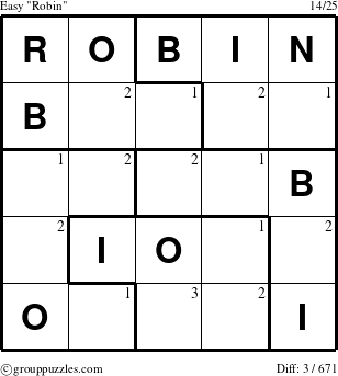 The grouppuzzles.com Easy Robin puzzle for  with the first 3 steps marked