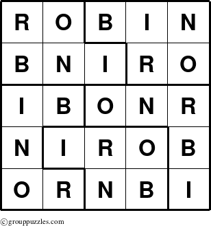 The grouppuzzles.com Answer grid for the Robin puzzle for 