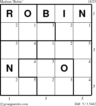 The grouppuzzles.com Medium Robin puzzle for  with all 5 steps marked