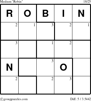 The grouppuzzles.com Medium Robin puzzle for  with the first 3 steps marked