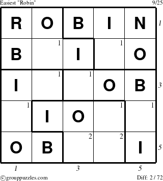 The grouppuzzles.com Easiest Robin puzzle for  with all 2 steps marked