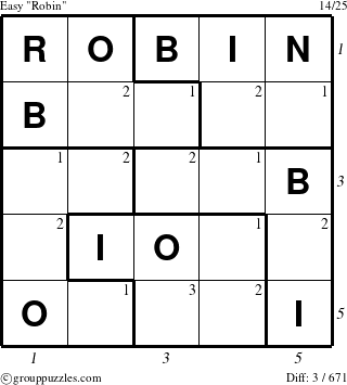 The grouppuzzles.com Easy Robin puzzle for , suitable for printing, with all 3 steps marked