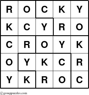 The grouppuzzles.com Answer grid for the Rocky puzzle for 