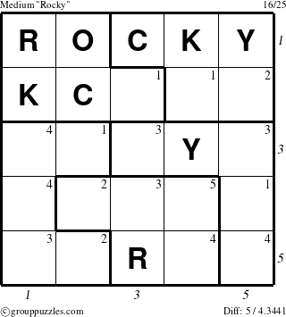 The grouppuzzles.com Medium Rocky puzzle for  with all 5 steps marked