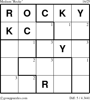 The grouppuzzles.com Medium Rocky puzzle for  with the first 3 steps marked