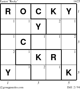 The grouppuzzles.com Easiest Rocky puzzle for , suitable for printing, with all 2 steps marked