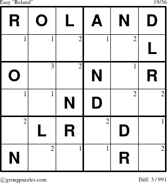 The grouppuzzles.com Easy Roland puzzle for  with the first 3 steps marked