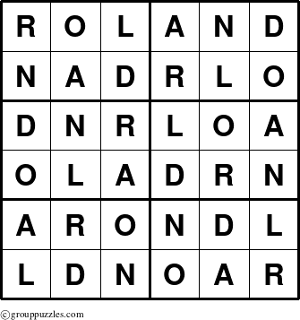 The grouppuzzles.com Answer grid for the Roland puzzle for 