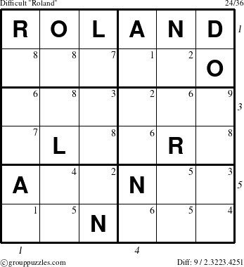 The grouppuzzles.com Difficult Roland puzzle for  with all 9 steps marked