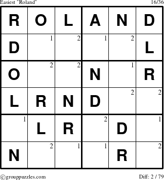 The grouppuzzles.com Easiest Roland puzzle for  with the first 2 steps marked