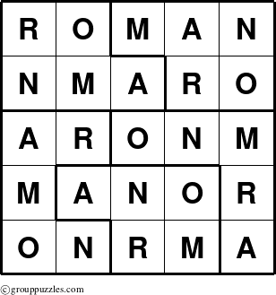 The grouppuzzles.com Answer grid for the Roman puzzle for 