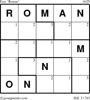 The grouppuzzles.com Easy Roman puzzle for  with the first 3 steps marked