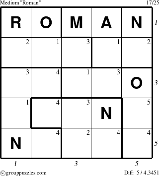 The grouppuzzles.com Medium Roman puzzle for , suitable for printing, with all 5 steps marked