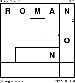 The grouppuzzles.com Difficult Roman puzzle for  with the first 3 steps marked