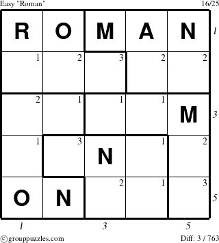 The grouppuzzles.com Easy Roman puzzle for  with all 3 steps marked