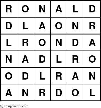 The grouppuzzles.com Answer grid for the Ronald puzzle for 