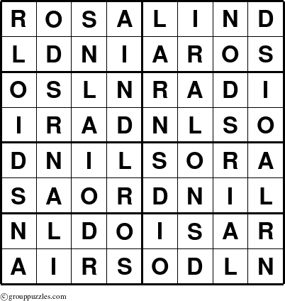 The grouppuzzles.com Answer grid for the Rosalind puzzle for 